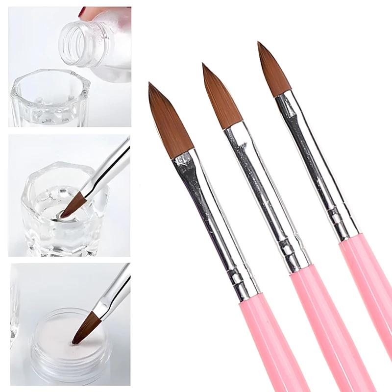 3Pcs Acrylic Nail Brush Set Professional Acrylic Powder Extension Nail Brushes Nail Art 3D Carving Manicure Salon Tools