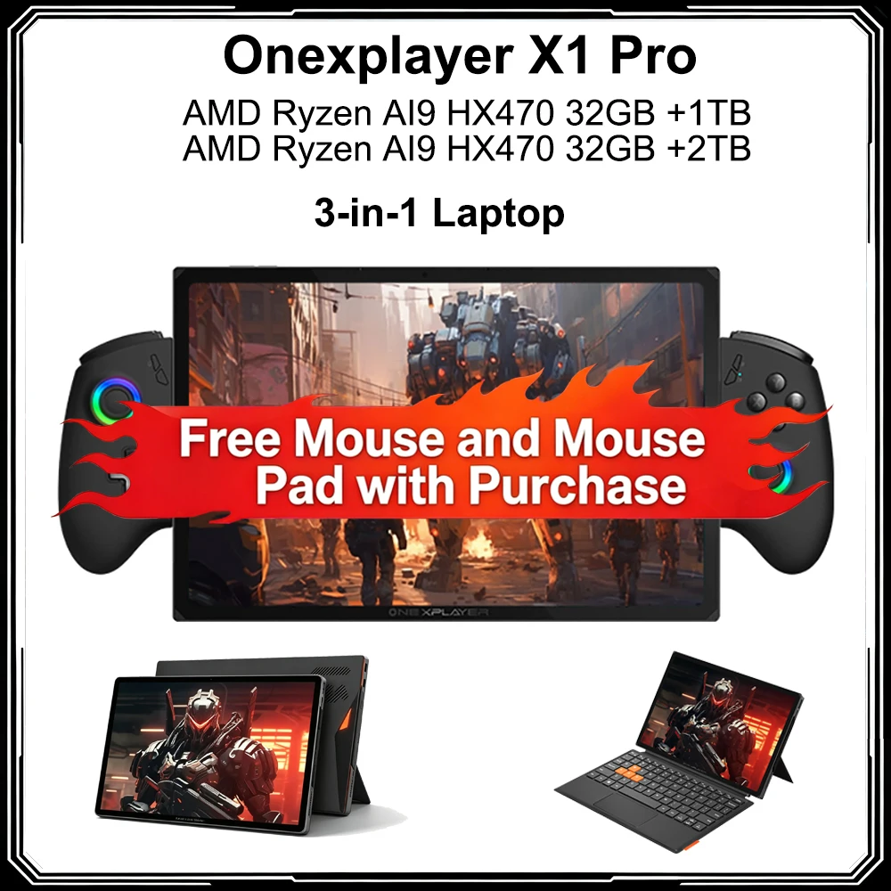 OneXPlayer X1 Pro 3-in-1 Gaming Laptop AMD AI 9 HX 470 32GB 1TB/2TB 10.95 Inches 120Hz Screen Portable Handheld Game Console