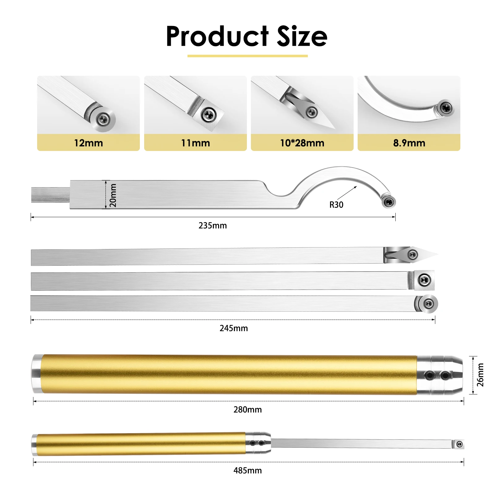 Carbide Máy Tiện Dụng Cụ Quay Rau Trong Hộp 20 "Kích Thước Đầy Đủ Woodturning Dụng Cụ Thiên Nga Cổ Hollower Rougher Finisher Có Thể Tháo Rời Tay Cầm Hợp Kim