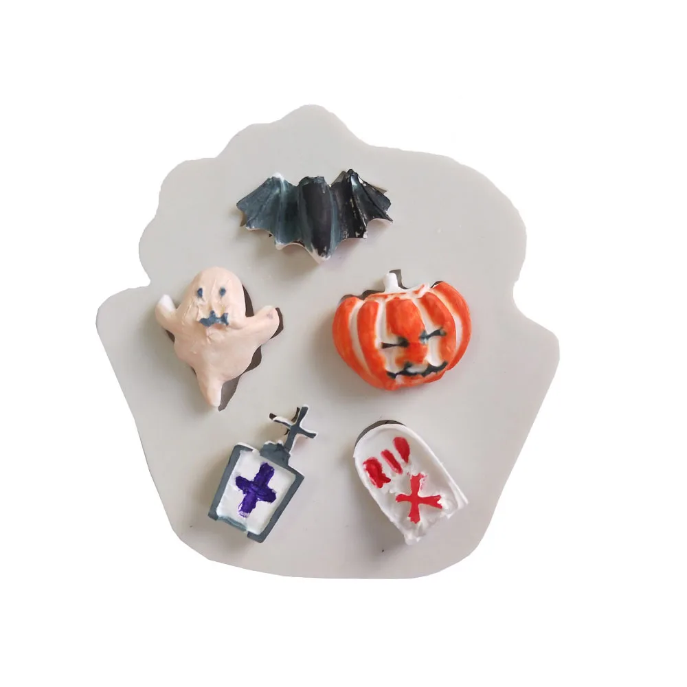 Silicone Pumpkin Ghost Fondant Mold DIY Bat Soft Pottery Clay Cake J155