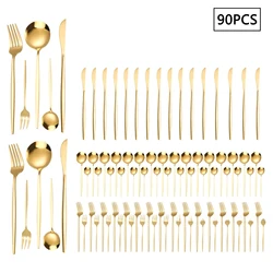 5/30/90pcs Stainless steel cutlery set Portuguese style cutlery for multiple people, dishwasher safe, family and hotel cutlery