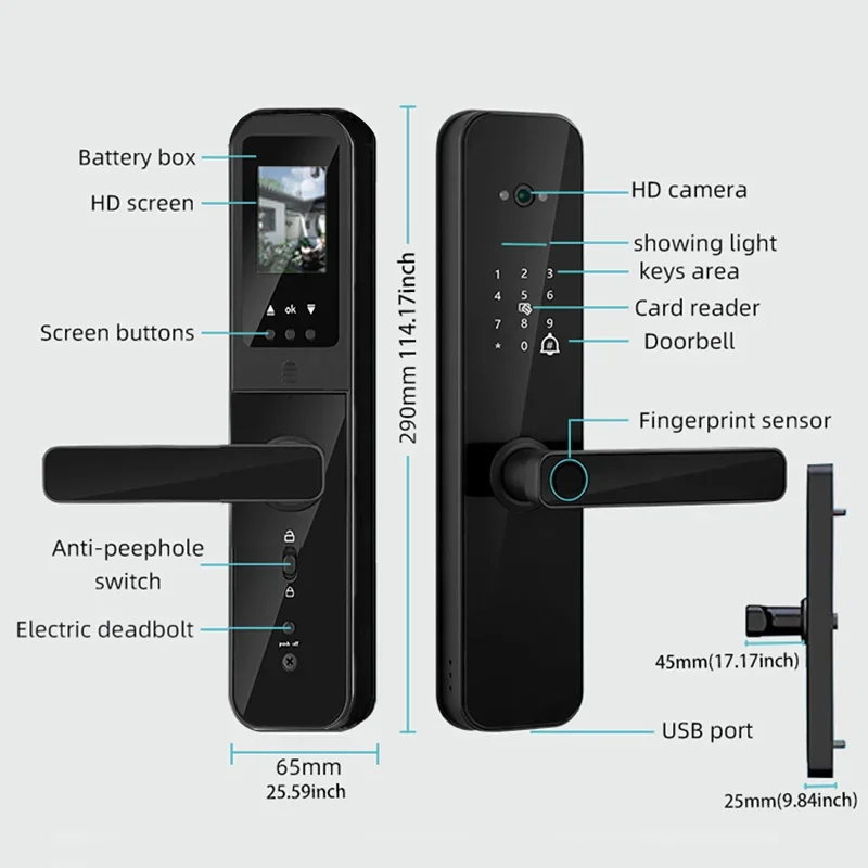 PHIPULO Digital Electronic Lock Tuya Remote Unlock Smart Door Lock Cat Eye Door Lock Biometric Fingerprint IC Card Lock