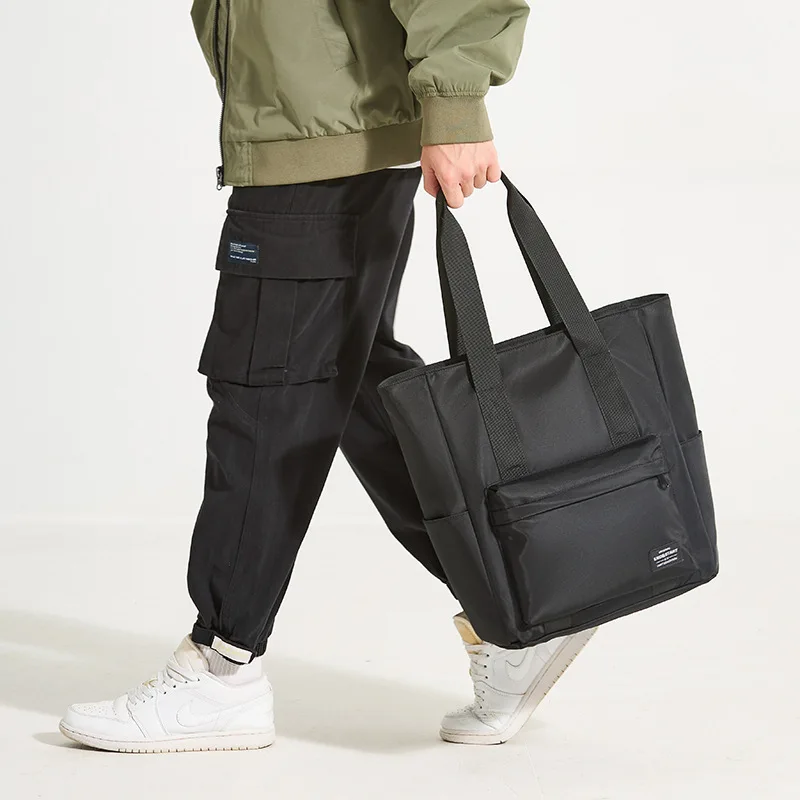 

High Quality Oxford Cloth Single Shoulder Bag for Men 2025 Casual Japanese Large Men's Hand Bag Simple Tote Simple Handbag Black