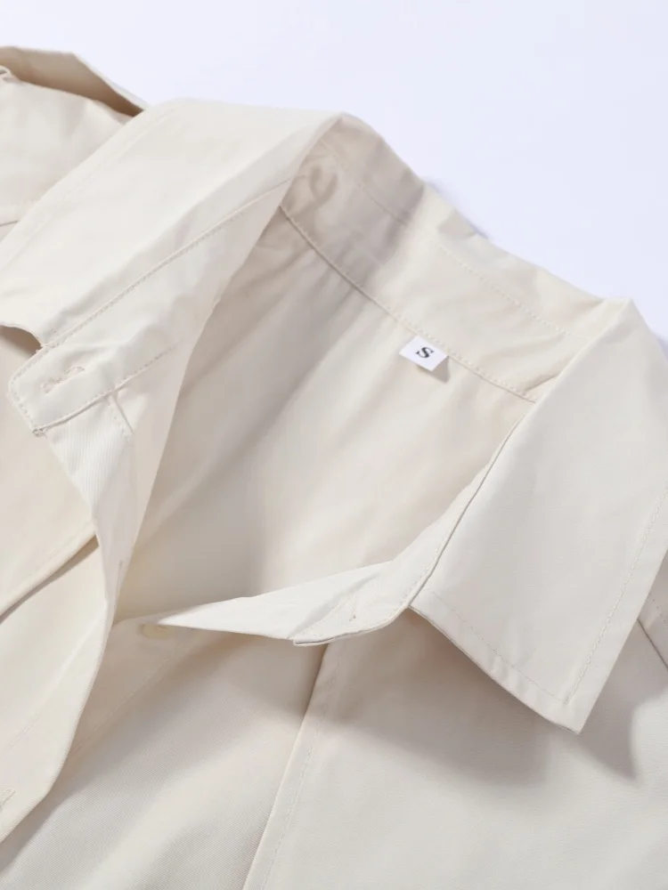 Damen Trenchcoat-Stil Hemdkleid Einfarbig Cape-Ärmel Taillengürtel Knopfleiste Midi-Rock Lässig Schick Tägliches Büro-Outfit Neu – Detail 6