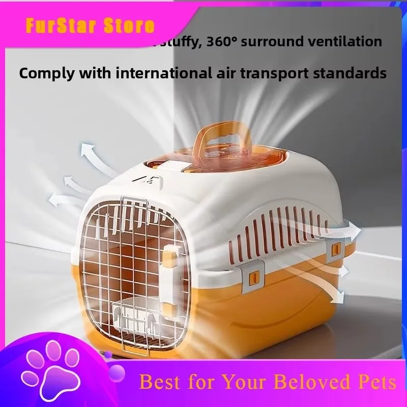 FurStarBreathable Air Box, Cat-specific Cat Going Out, Portable Cat Cage, Checked Anti-stress Car Dog Cage With Sunroof Pet Box