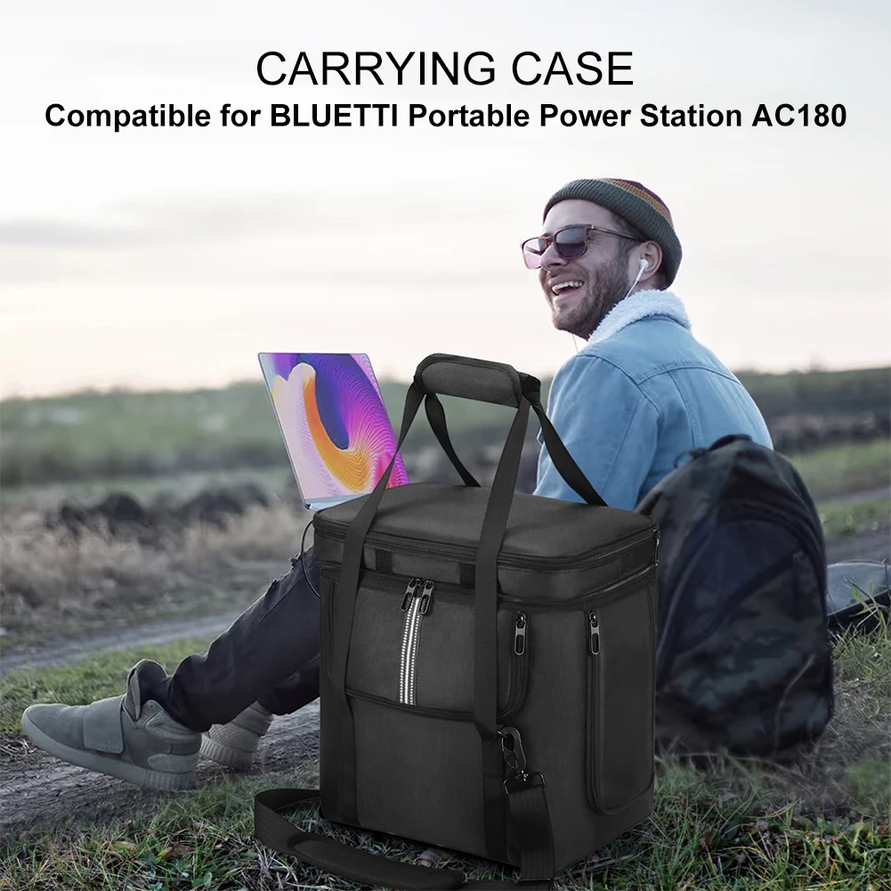 Carrying Case for BLUETTI Portable Power Station AC180 Case Travel Storage Bag Protective Case with Shoulder Strap & Handle