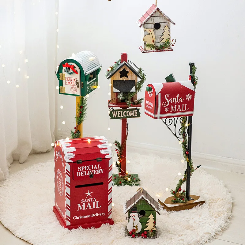 Christmas  Small Wooden House Mailbox Indoor and Outdoor Decorations