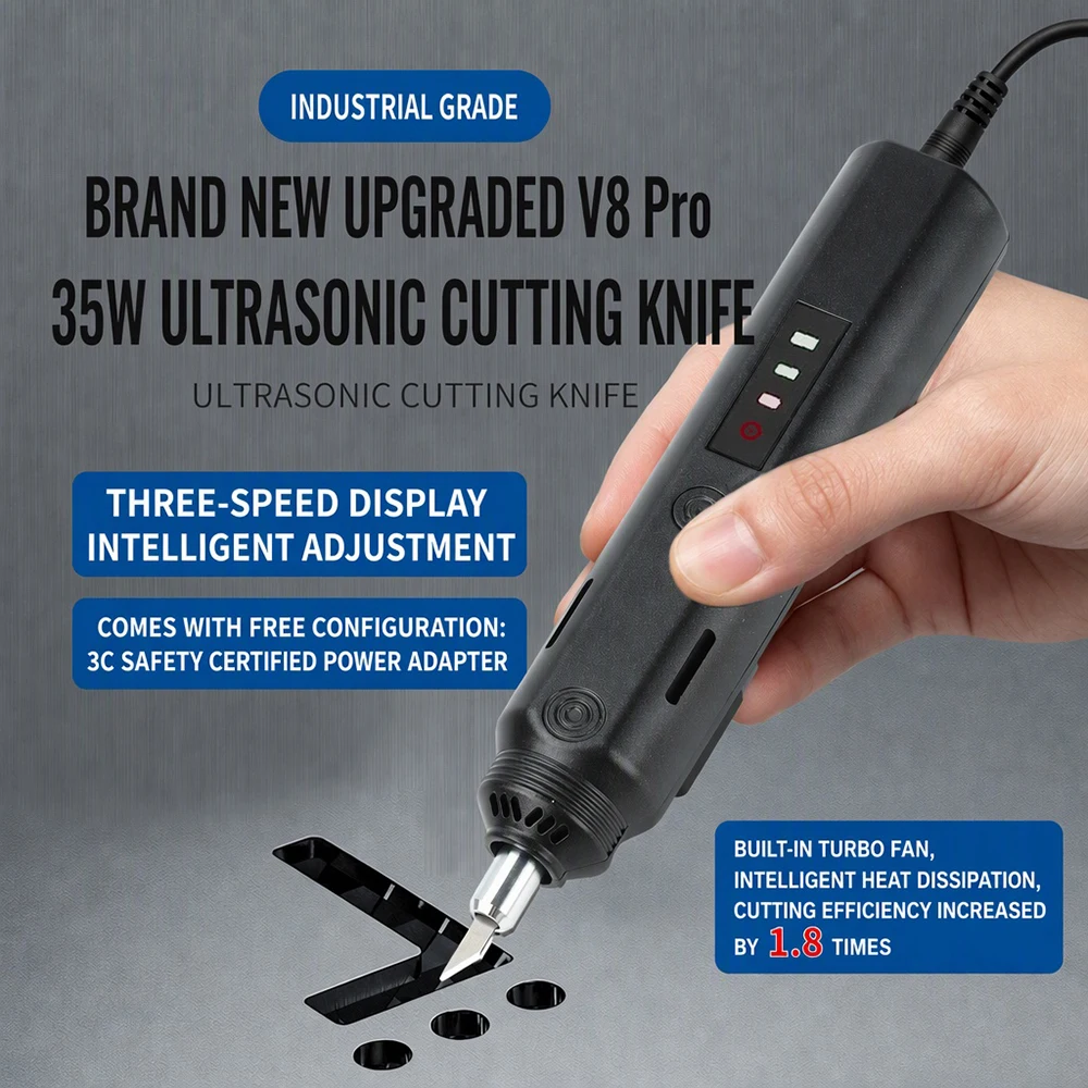 35W Handheld Ultrasonic Cutting Knife V8 PRO,3-level Smart Adjustment Ultrasonic Cutter,Fast Cutting DIY Electric Carving Tools