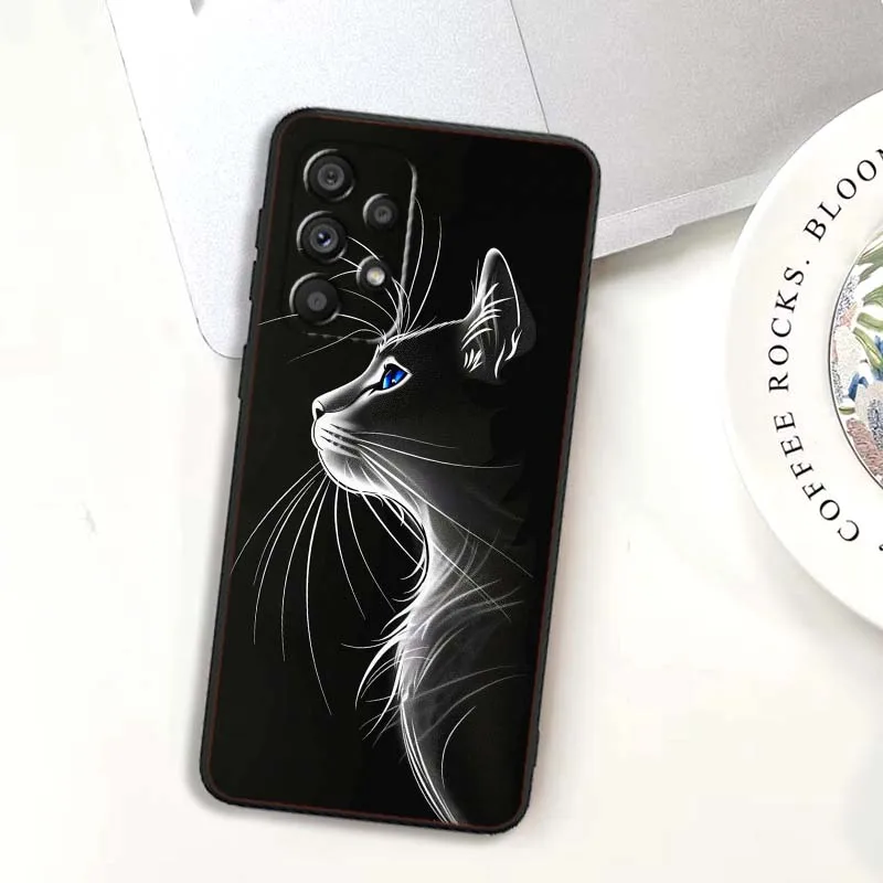 Funda artística de gato de Anime oscuro para Samsung A73 A72 A71 A55 A54 A53 A52 A51 A13 A22 A16 A15 A12 A14 A26 A07 5G negro