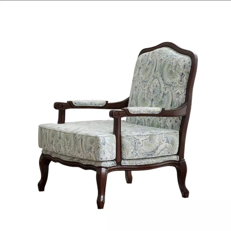 

Single fabric sofa Solid wood cotton and linen armrest Living room Bedroom sofa chair