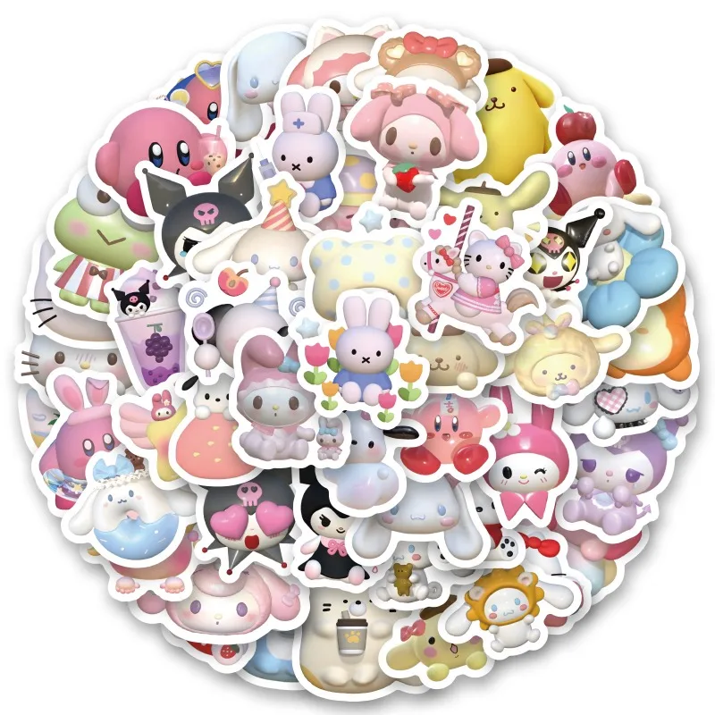 50/100 Sanrio Stickers Aesthetic Waterproof Anime Sticky Sticker Diary Pack Credit Card Sketchbook Stationery Children's Kawaii