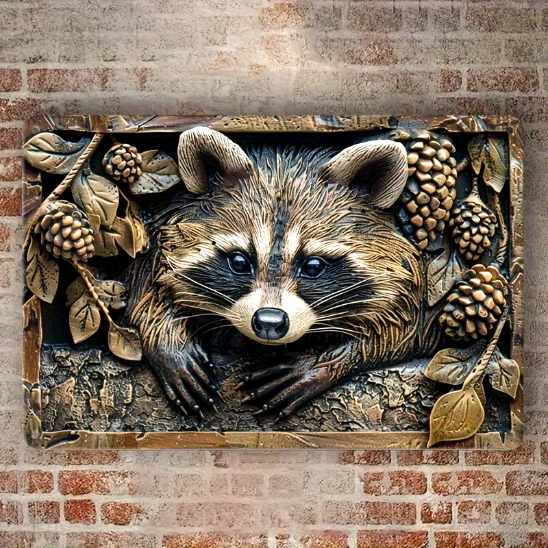 

Raccoon, Tin Logo Fun Vintage Compact Aluminum Logo, 2D Flat Logo, Wall Decor, Home Decor, Aluminum Logo Poster Holiday Gifts