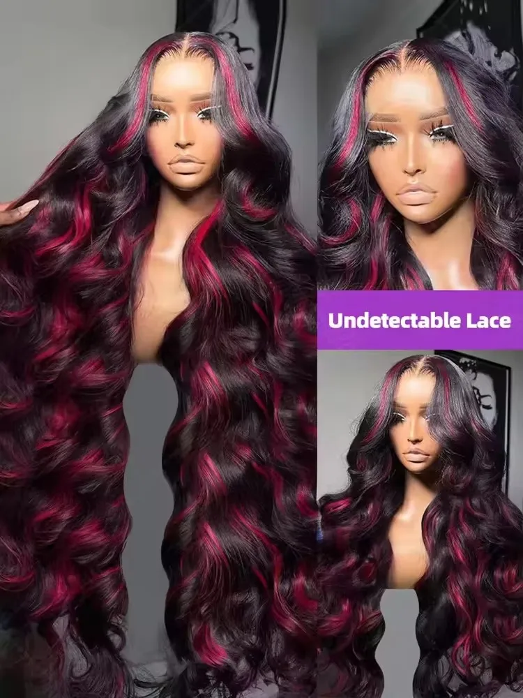 1B/99j بورجوندي تسليط الضوء على الدانتيل شعر مستعار أمامي البرازيلي تسليط الضوء على الجسم موجة خصلات الشعر المستعار الإنسان أومبير الملونة 13x6 Hd الدانتيل شعر مستعار أمامي