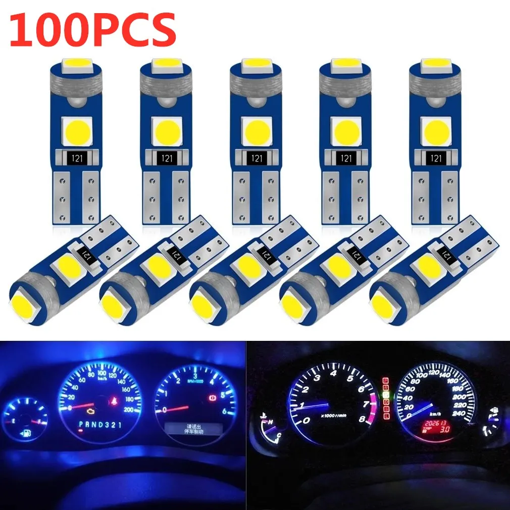 

100Pcs T5 Led Bulb W3W W1.2W Led Canbus Car Interior Lights Dashboard Warming Indicator Wedge Auto Instrument Lamp 12V