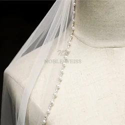 Pearls Beaded Edge Wedding Veils Tulle 1T Bridal Veil One Layer Bride Party Veil With Comb Wedding Accessories Customized