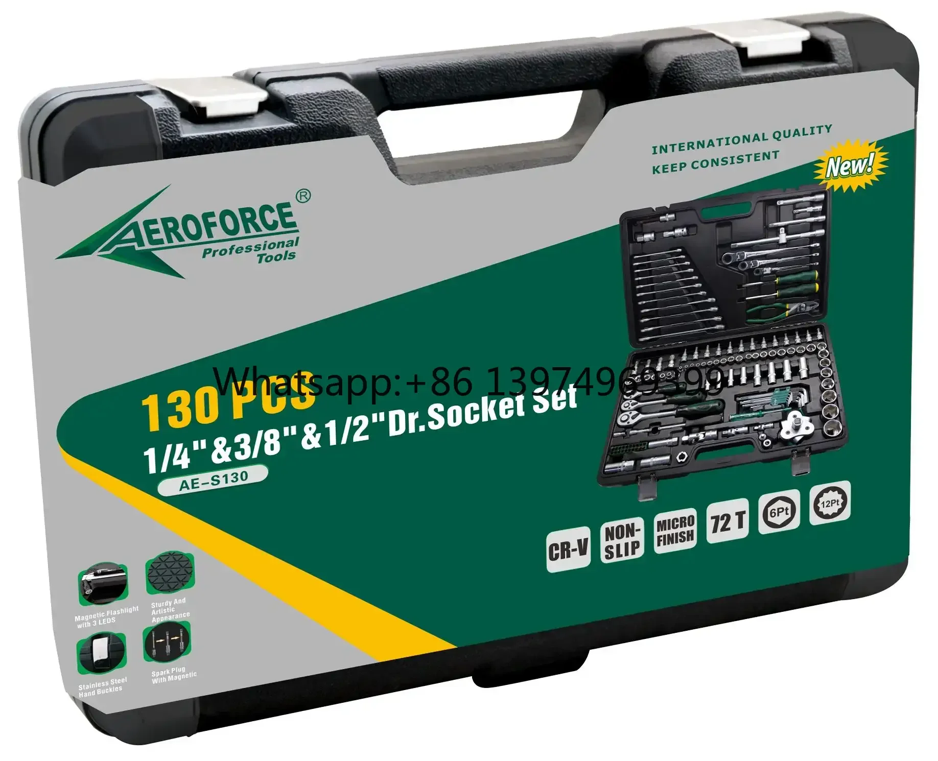 AE-S130 130Pcs 1/4"&3/8"&1/2"  Professional Socket Set Wrench Tool Set Repair Wrench Set
