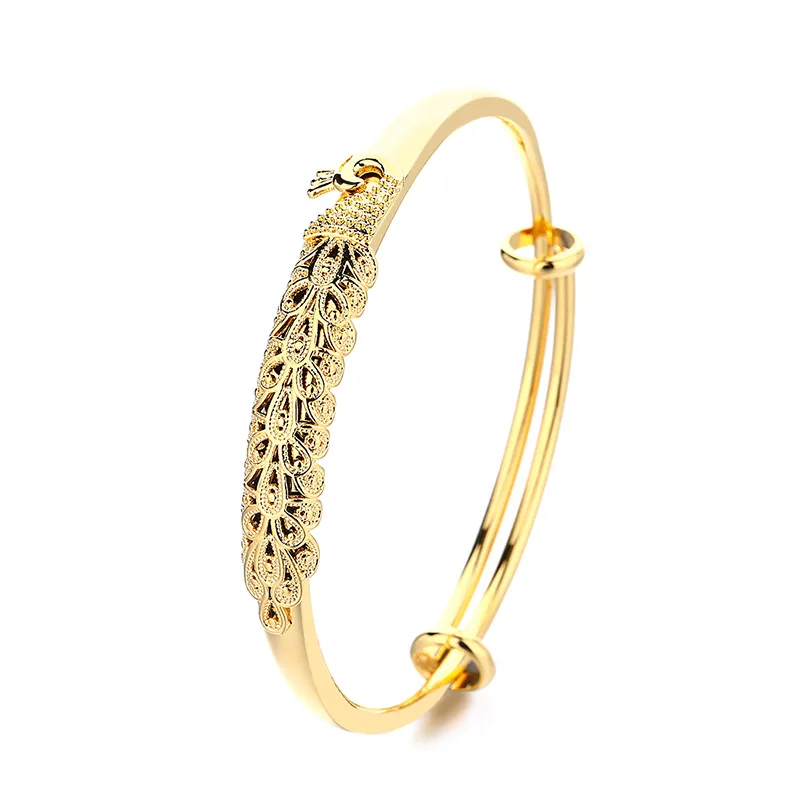 AU999 24K Gold Phoenix - กําไลข้อมือนกยูง |   นกที่ทอกลวง เพชร - ชุดขนนก พราว