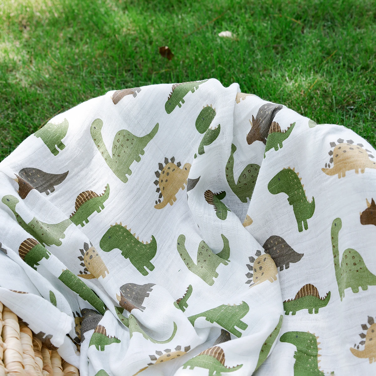 HappyFlute New Dinosaur Print Soft Bamboo Cotton Fabric 120*110CM Baby Wrap Newborn Multi-function Swaddle Sleeping Blanket