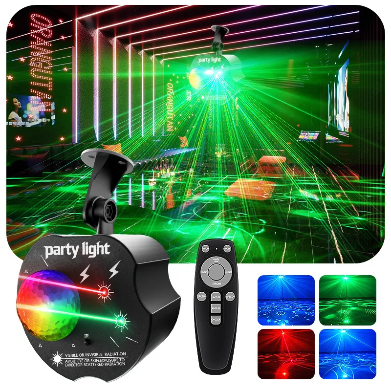 Red and green laser lights voice-activated remote control magic ball disco lights party mini DJ ambient lights