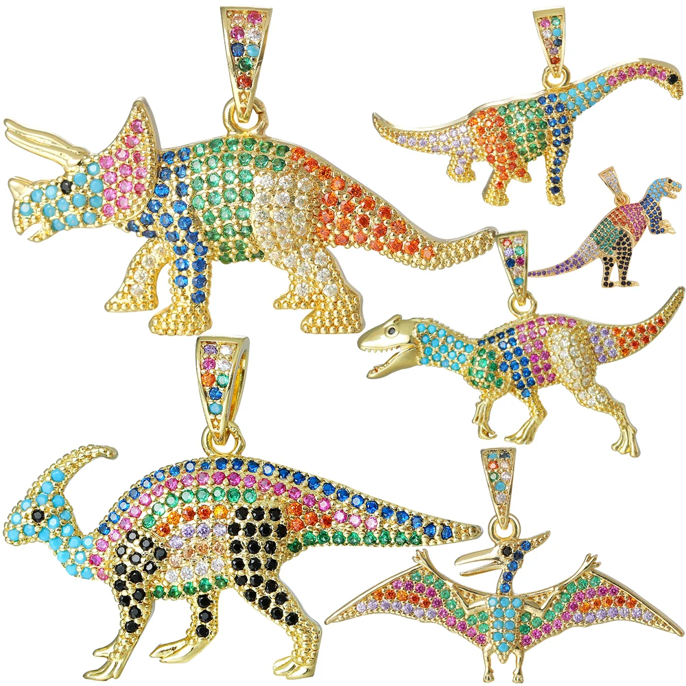 Juya DIY Hip-Hop Punk Pendant Jewelry Making Rainbow 18K Gold Plated Jurassic Tyrannosaurus Pterosaurs Dinosaur Charms Supplies