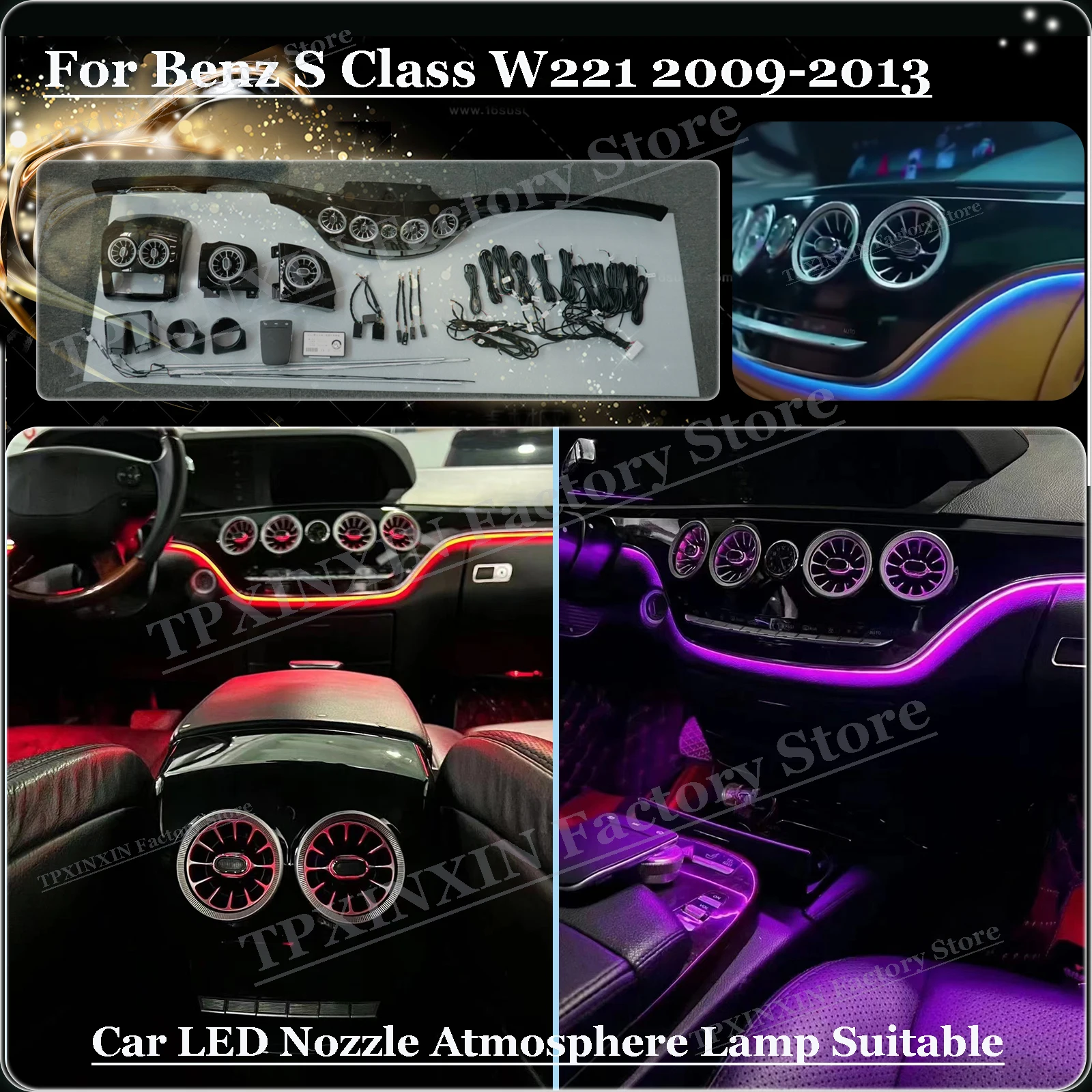 Car LED Nozzle Atmosphere Lamp Suitable For Mercedes Benz S Class W221 2009 2010 2011 2012 2013 Turbo Outlet Atmosphere Lamp