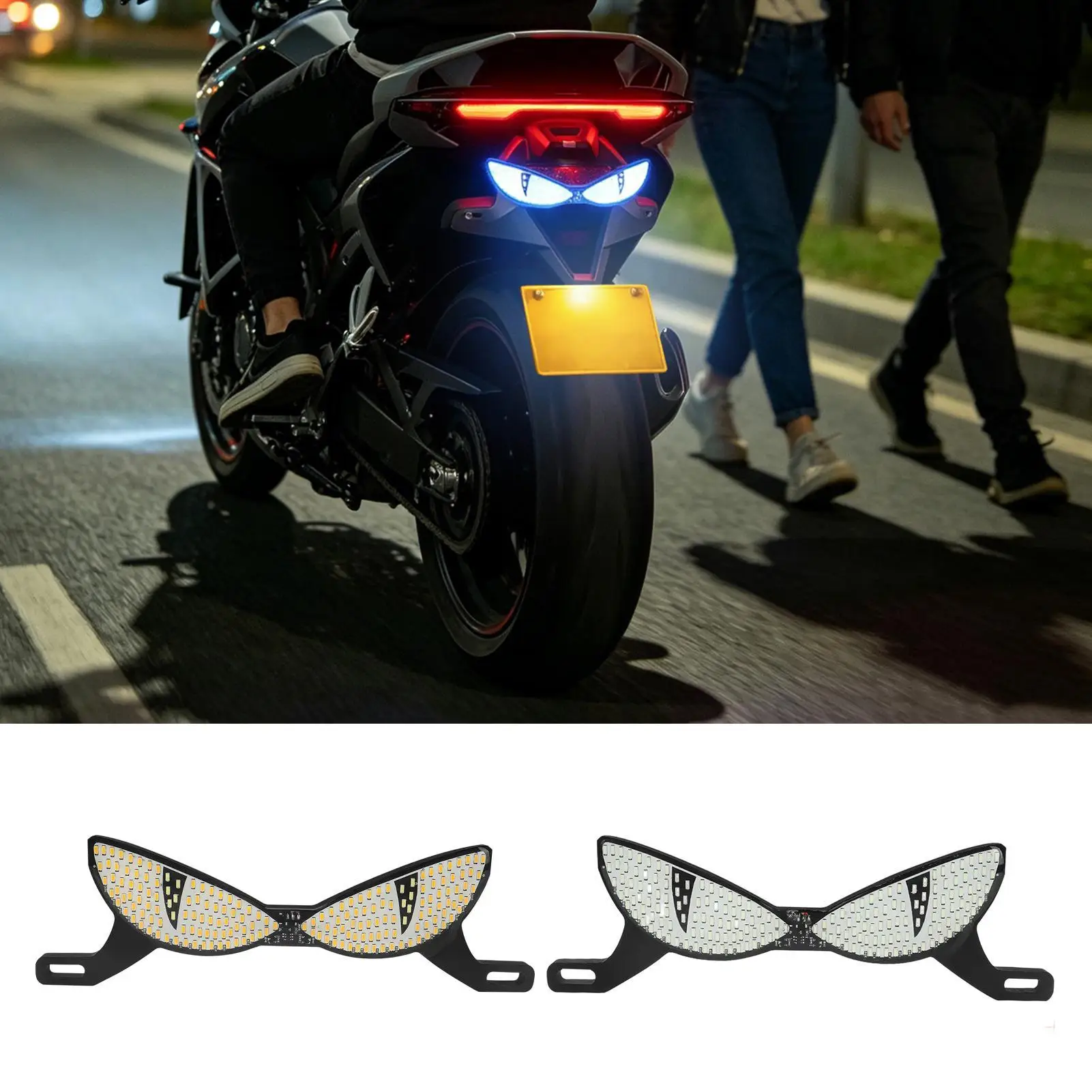Motorcycle License Plate Lamp High Visibility Eye-Shaped Motorcycle Rear Lighting Warn Lamp For Night Riding Daily Commuting