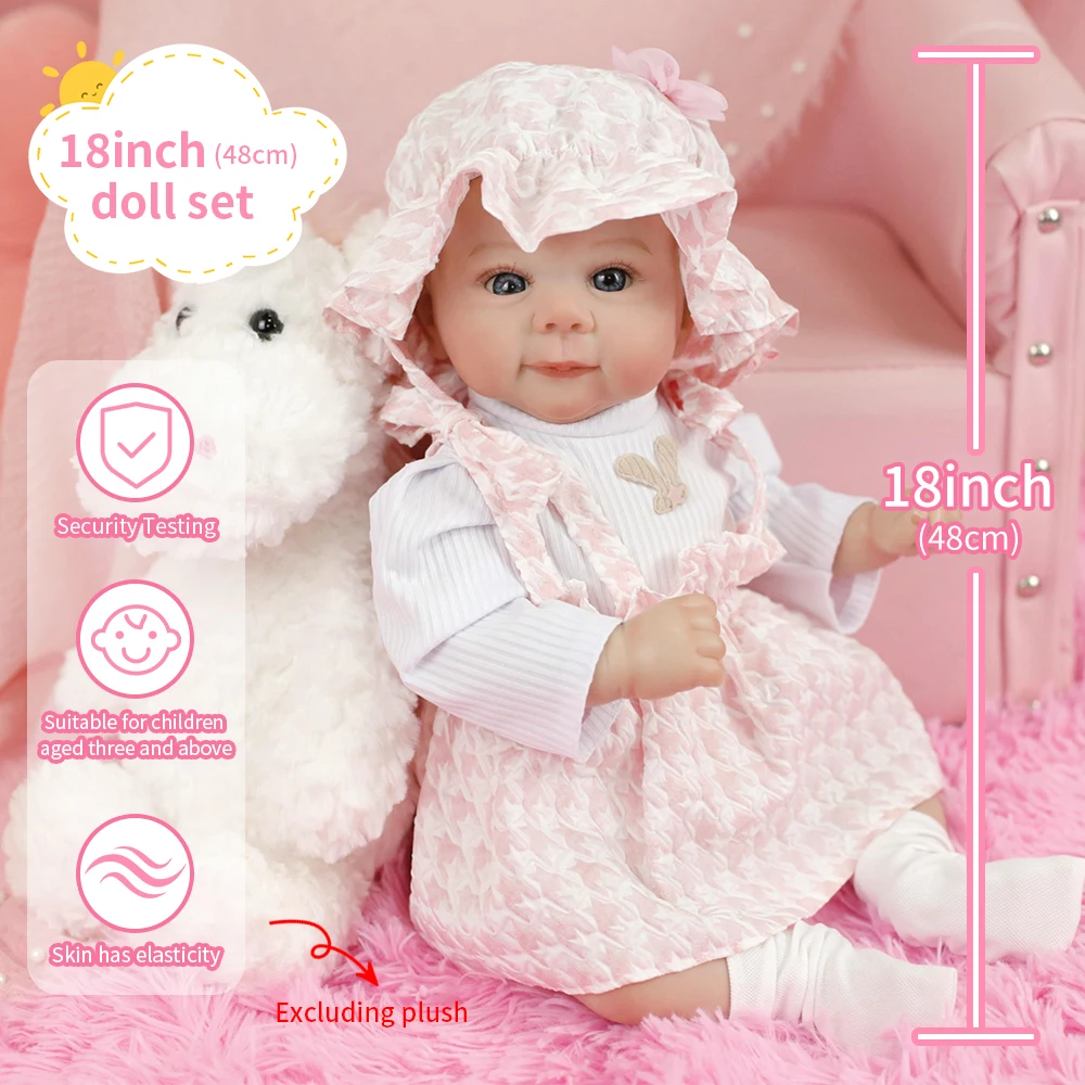

18-дюймовая мягкая силиконовая виниловая кукла реборн всего тела с 3D-кожей, ручная роспись волос, настоящая сенсорная кукла Bebe для новорожденных, рождественский подарок для девочек