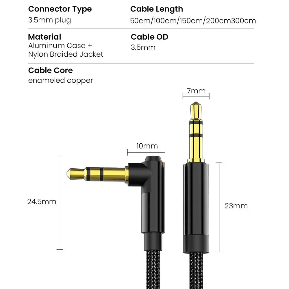 3.5mm Jack Audio Cable 90 Degree Elbow Male to Male Aux Cord HiFi Headphone Wire For Laptop Mobile Phone MP3/4 Tablet