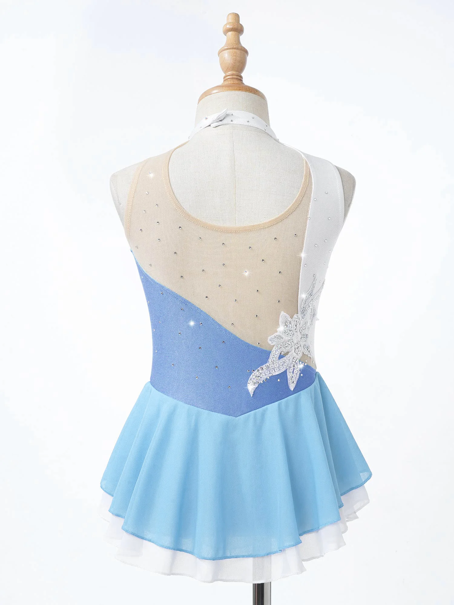 Kids Girls Ballet Dance Dress paillettes lucide senza maniche decorazione floreale Hollow Back ginnastica body pattinaggio artistico vestito da ballo