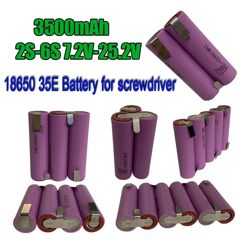18650 Lithium-Ion Rechargeable Battery Pack 35E 2S1P~6S1P 7.2V-25.2V 3500mAh Screwdriver Welding Battery