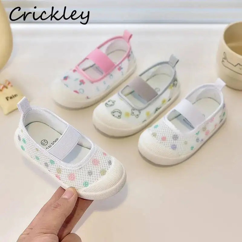 Cartoon Printed Kids Casual Shoes Dot Frog Mesh Breathable Baby Boys Girls Flats Sneakers Children Kindergarten School Shoes