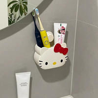 HelloKitty Bathroom Shelf Cartoon Toothbrush Holder Wall Mounted Toilet Household Minimalist Shelf No Punching Christmas Gifts