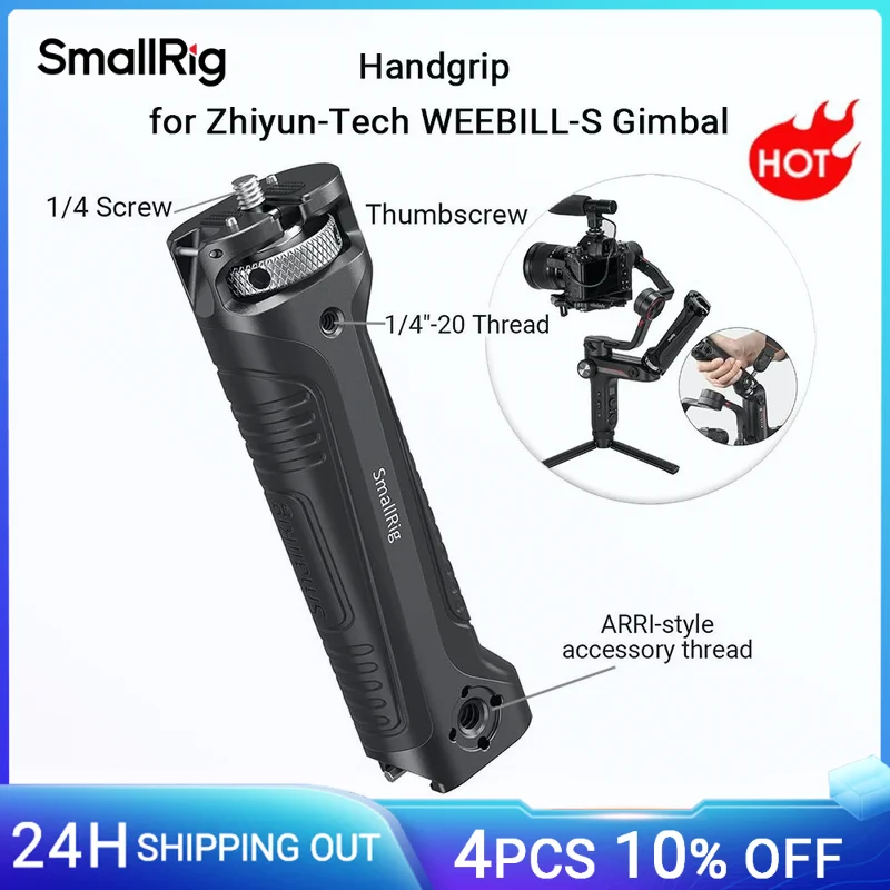 SmallRig Handgrip for Zhiyun-Tech WEEBILL-S Gimbal Quick Release Handle Grip With Cold Shoe Mount & Carry Strap Slot BSS2636C