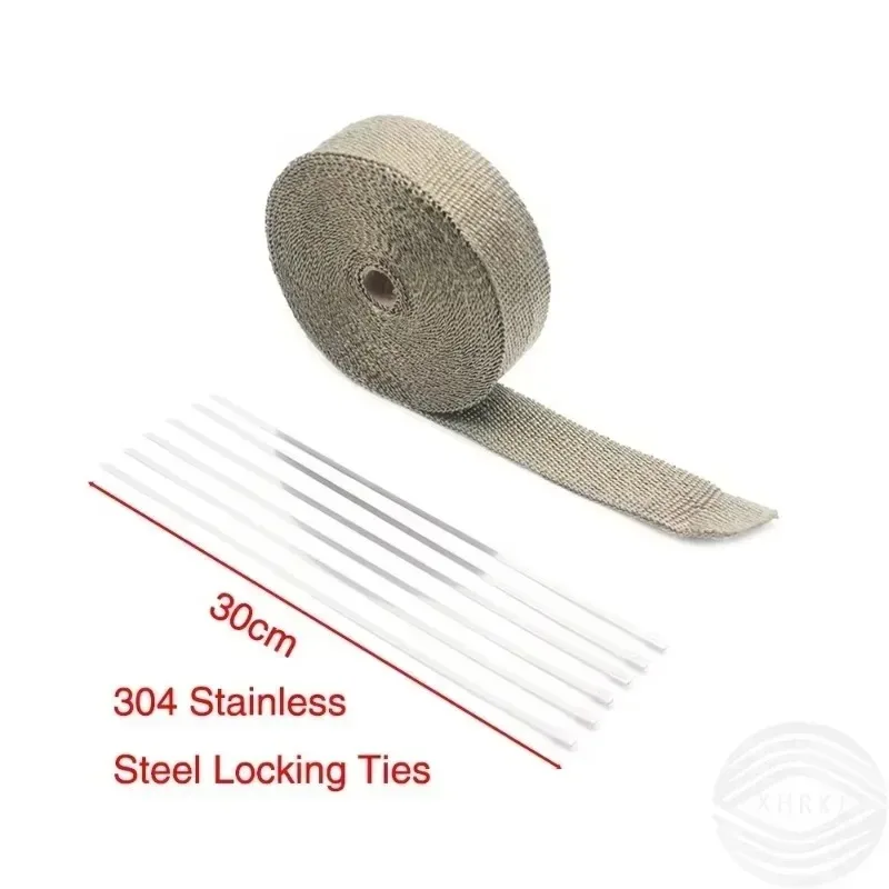 5cm X5M/10M/15M for Motorcycle Titanium with Stainless Steel Ties Exhaust Heat Wrap Roll Fiberglass Heat Shield Tape New