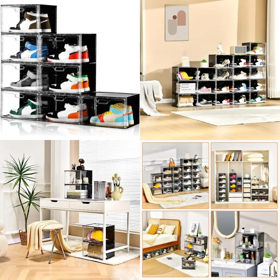 

New 8 Pack Shoe Boxes Stackable, Large Shoe Storage Organizer with Lids, Drop Side Shoe Containers for Entryway, Sneaker Storag