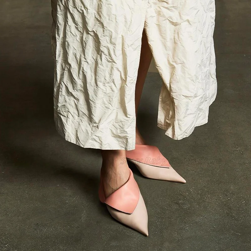 Flip Leather Shallow Mouth  Pumps With Thin Heel and Pointed Toe High-end French Ankle Boots With Crooked Heel