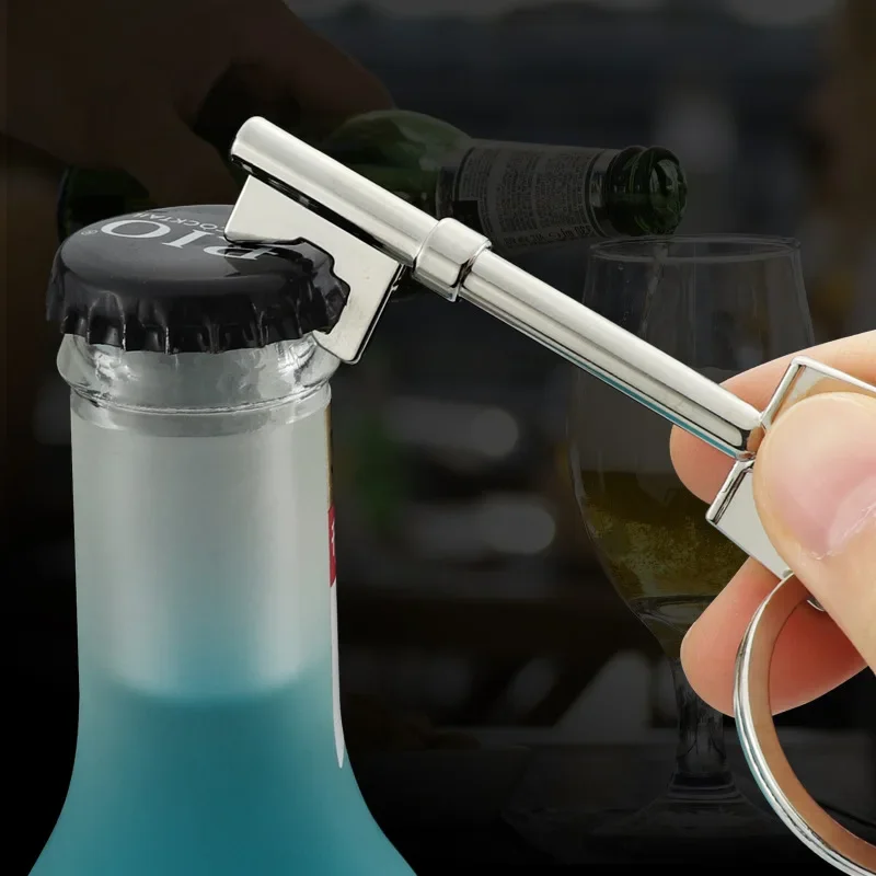 Portable Keychain Beer Opener - 1PCS Metal 2-in-1 Tool with Hangings Ring, Perfect for Home & Travel