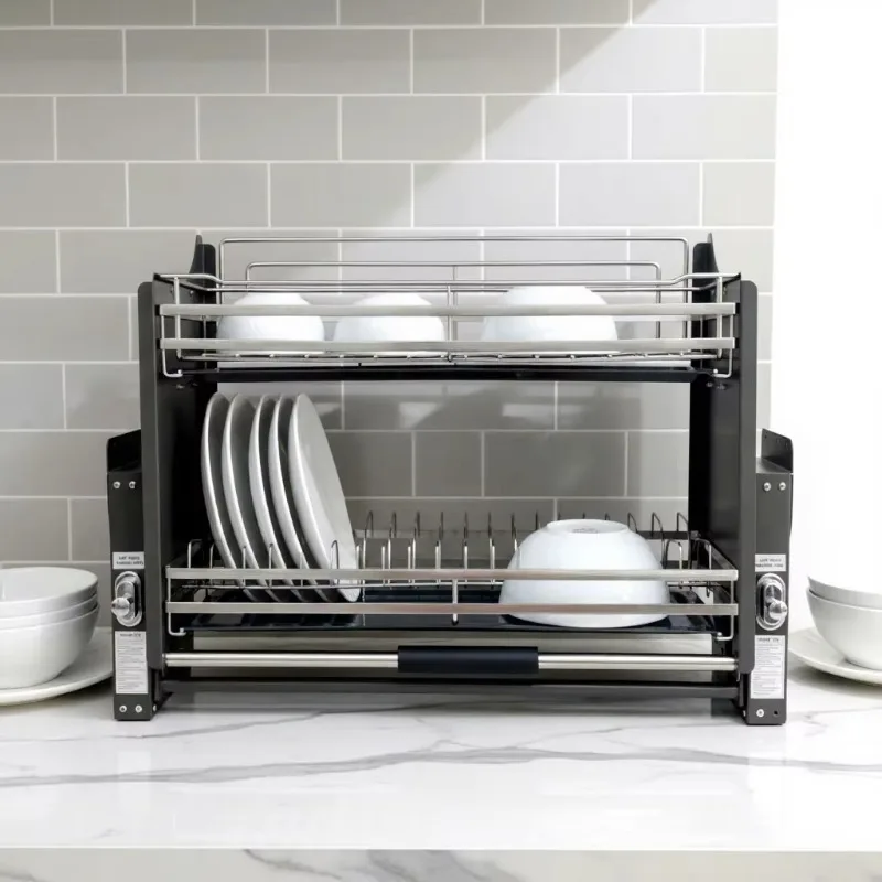 SUS304 Modern Design 3 Sides Chrome Plated Lift Basket Pull-Down Kitchen Cabinets Convenient In-Cabinet Storage Storage Baskets