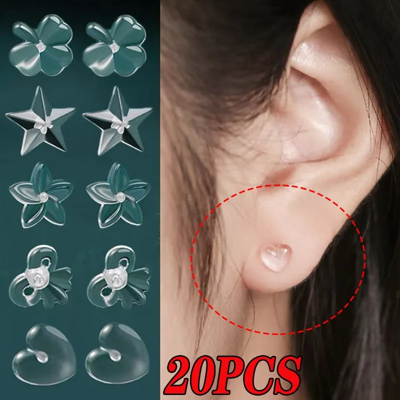 보이지 않는 바이오플라스트 귀 핀 하트 스타, 알레르기 방지 투명 귀 연골 나선 로브 귀걸이, 피어싱 바디 쥬얼리, 20 개
