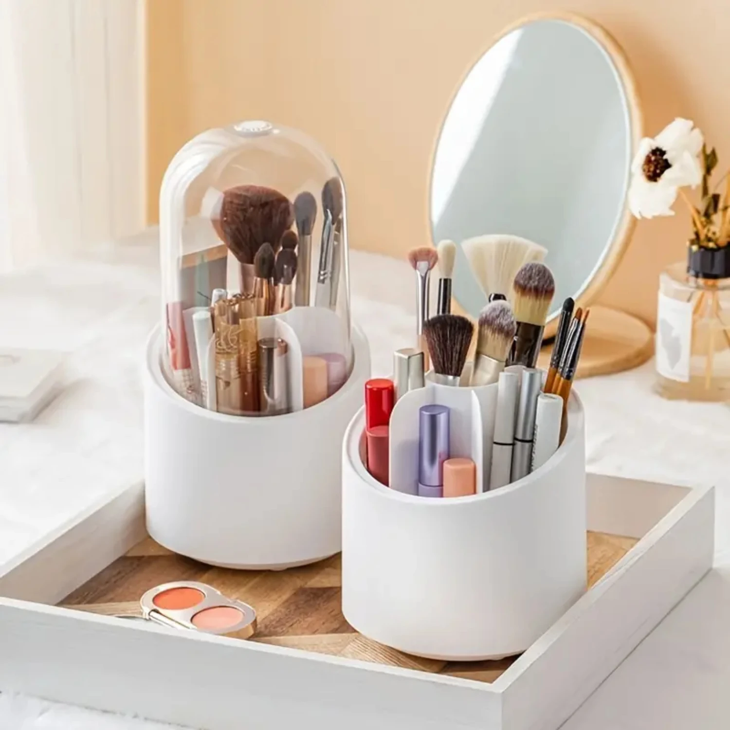 Large Capacity Multi-Functional Rotary Cosmetic Brush Cartridge Storage for Desktop - Chic and Durable Cosmetic Pen Barrel Finis