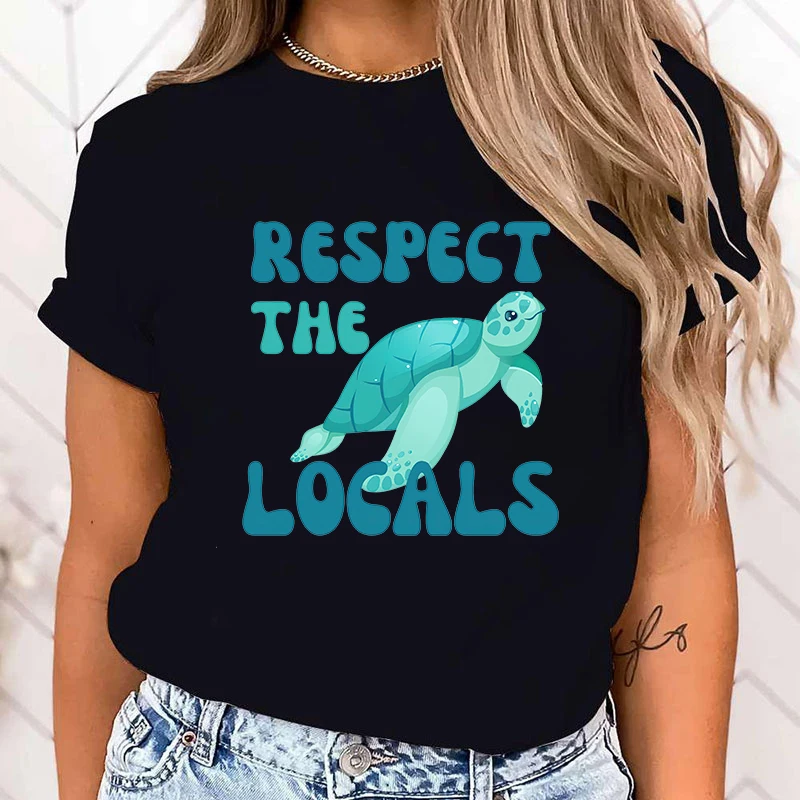 (Premium T-shirt)New Protect The Ocean Respect The Locals Letter Print Clothes Women Summer Short Sleeve Fashion Summer tops