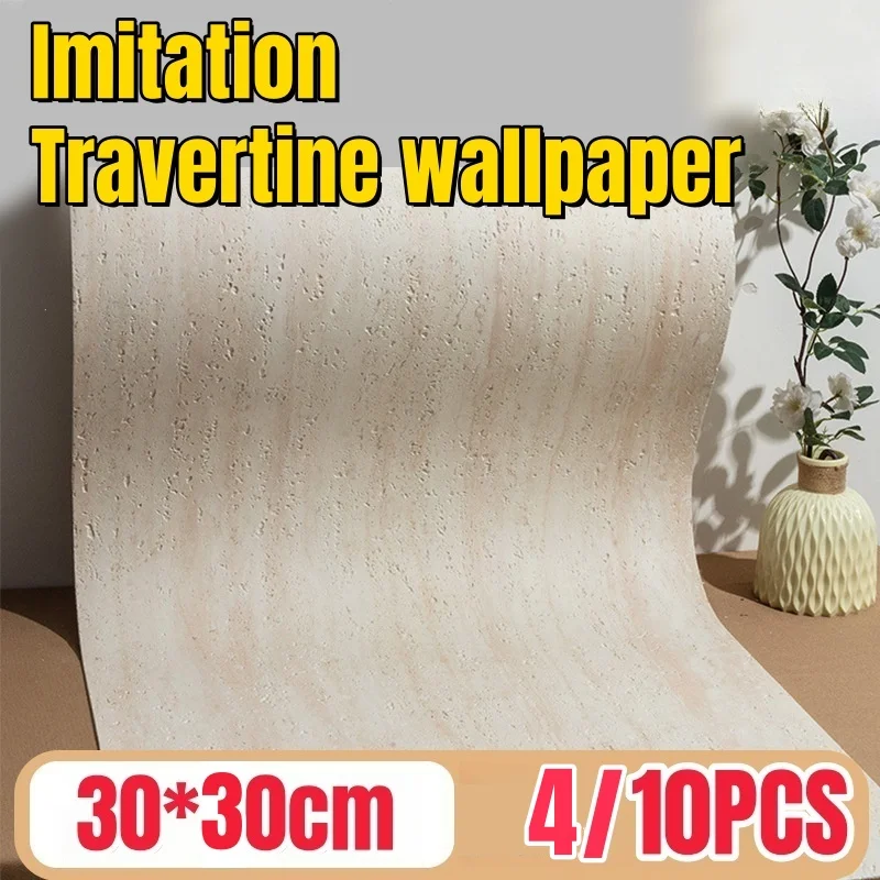 Imitation Travertine Self-Adhesive Wallpaper Aluminum Foil Bottom Faux Slate Texture 3D Foam Wall Stickers Interior Decoration