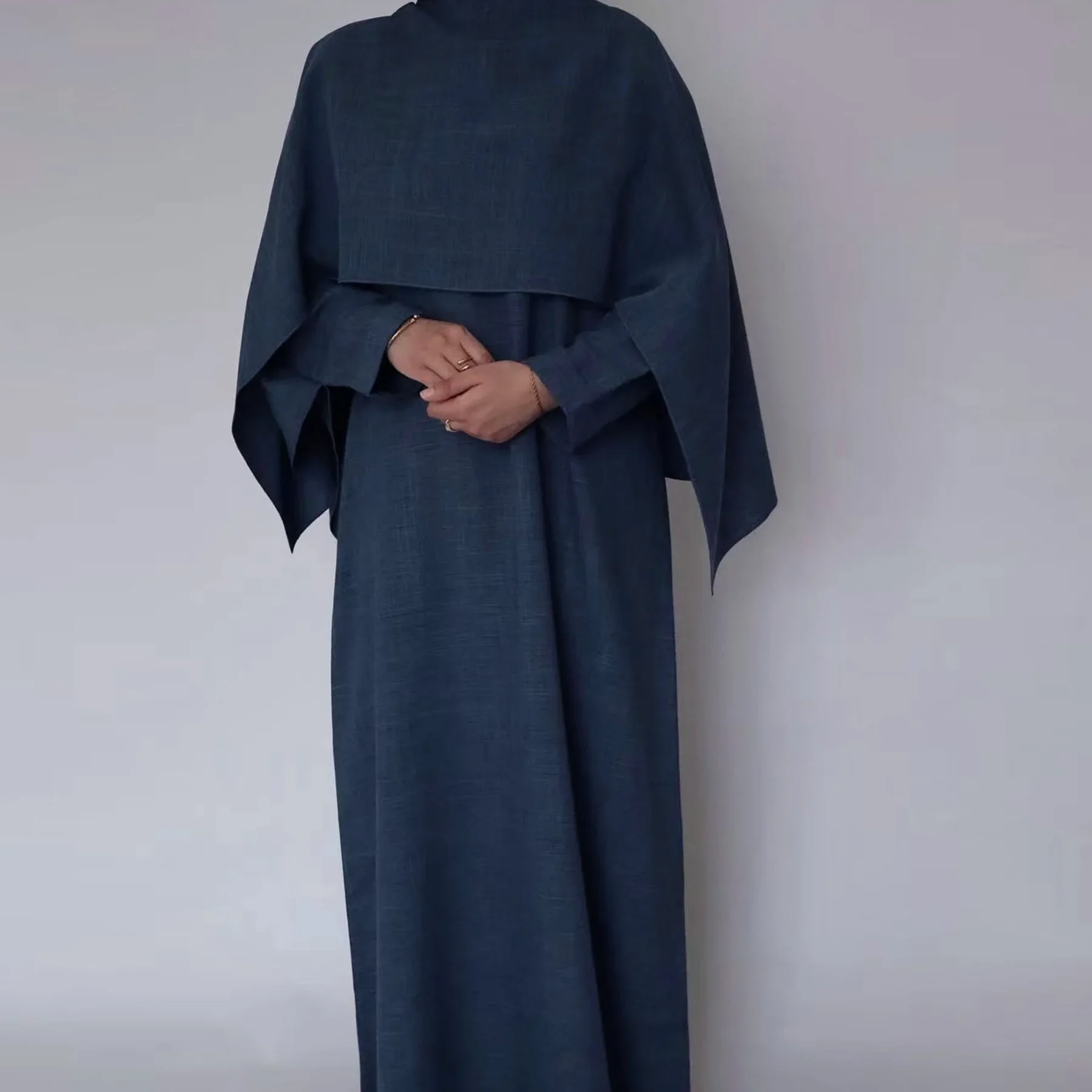 

Middle East Dubai Turkey Two-piece Set Muslim Women Clothes Set Solid Color Robe Dress Abaya