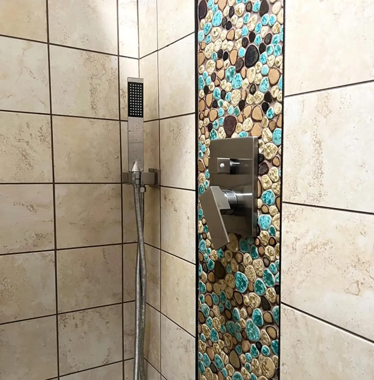 Blujellyfish Pebble Porcelain Tile Fambe Turquoise Green Beige Shower Floor Pool Alley Tiles Mosaic TSTGPT005