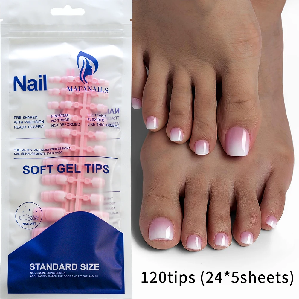 120 Stück kurze, quadratische, künstliche Zehennägel, rosa, französisches weiches Gel, zum Aufdrücken von Zehennägeln, weißer Rand, künstliche Zehennägel, vollständige Abdeckung, Zehennagelspitze