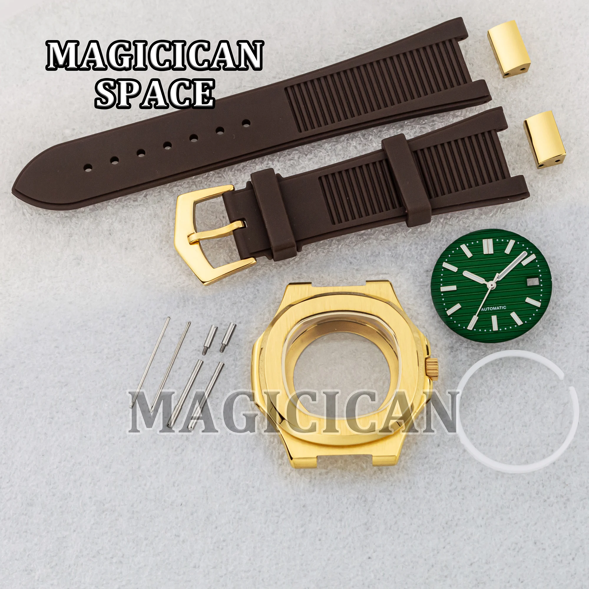 NH35 Watch Case Parts Rubber Watch Band for Nautilus Stainless Steel Water Resistant Square Case fit NH35/36 Automatic Movement