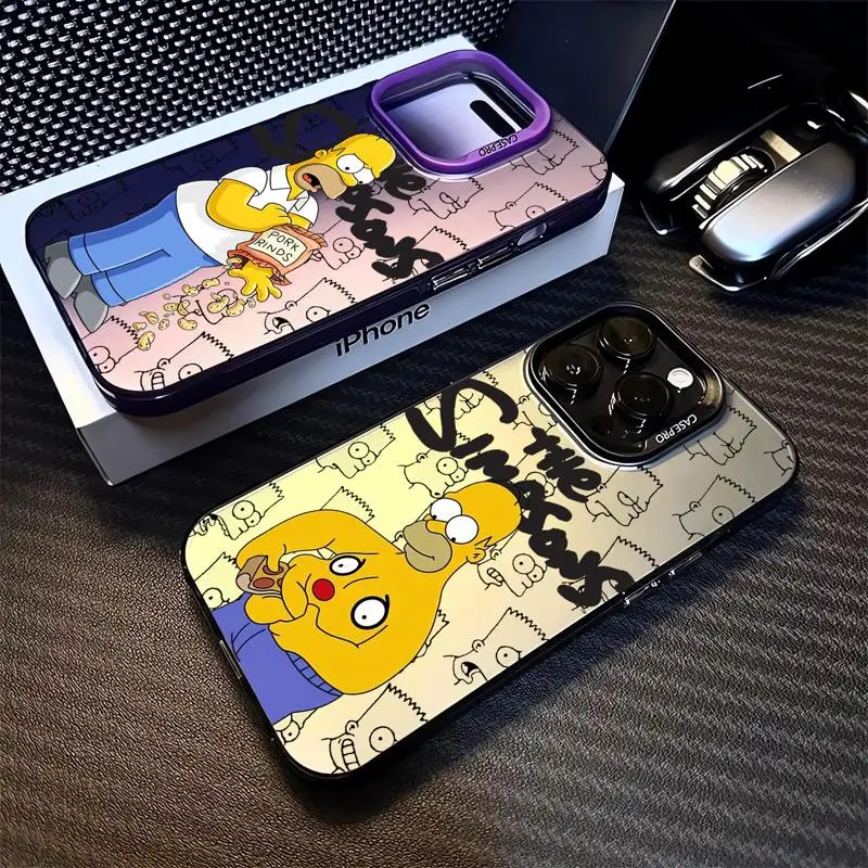 The Simpsons Family Colored Silver Case for Apple iPhone 11 13 15 Pro Max 12 14  XR X XS Shockproof Protective Phone Cover Funda