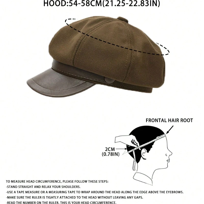 1 قطعة قبعة بيريه مثمنة ، المرأة الخريف الشتاء النمط البريطاني قبعة موزع الصحف كبيرة الحجم ، مناسبة لإكسسوارات الخريف المطابقة اليومية #4