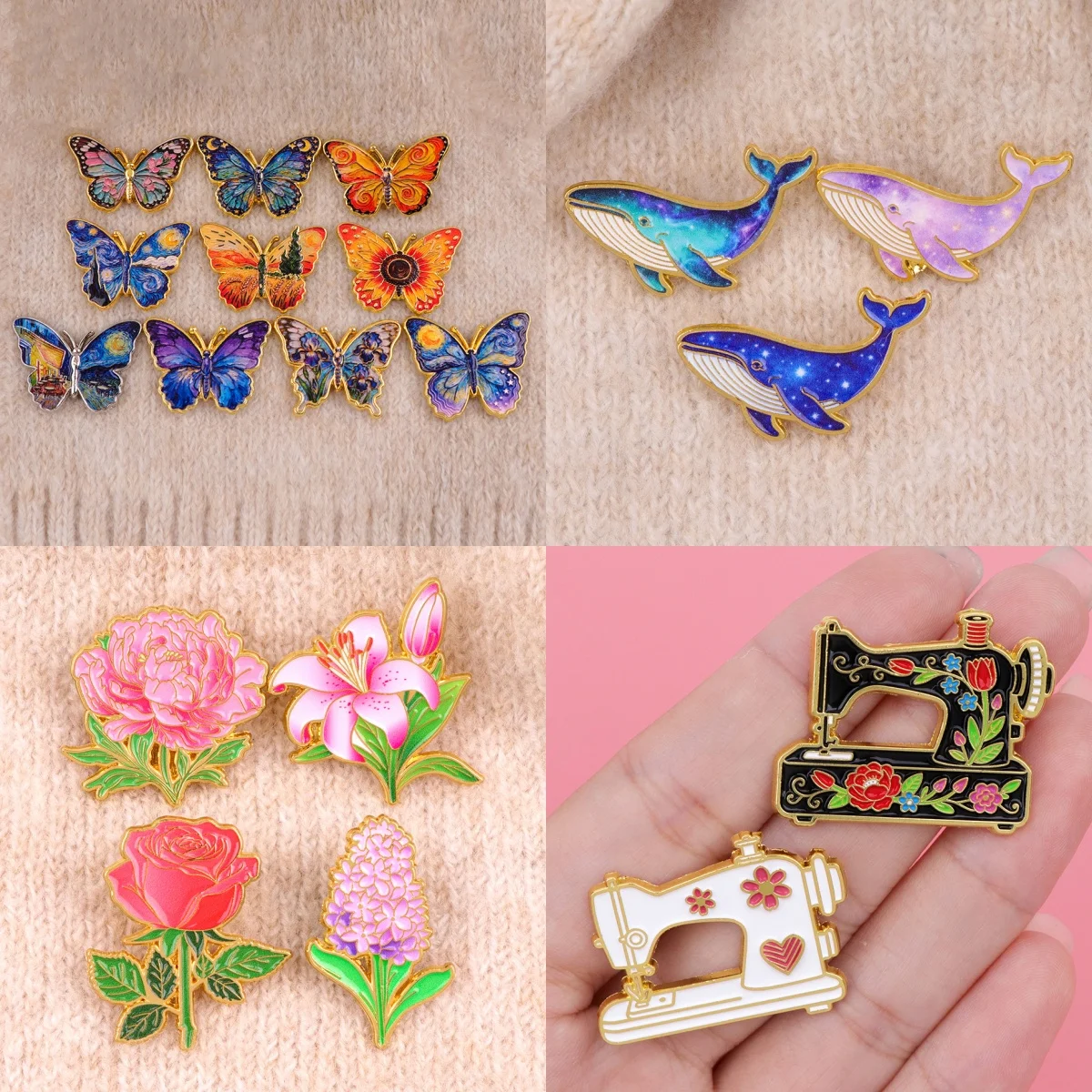 Van Gogh Butterfly Enamel Pines Rose Sewing Machine Brooch Metal Pin Badge on Backpack Clothing Accessories Fashion Jewelry Gift