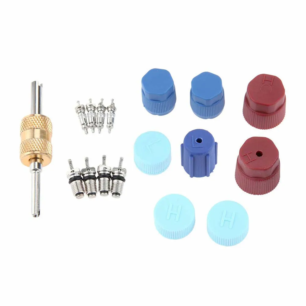 Vehicle Car A/C Cap Kit 1 Set A/C System Air Conditioning Primary Seal R134A R22 Santech Valve Cores Practical